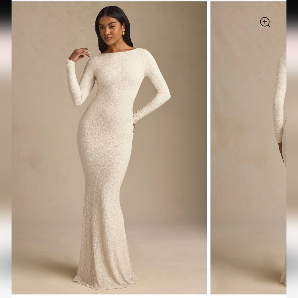 NWT Oh Polly Tarini Ruched Backless Lace Maxi Dress in Ivory, Size S - Picture 6 of 11